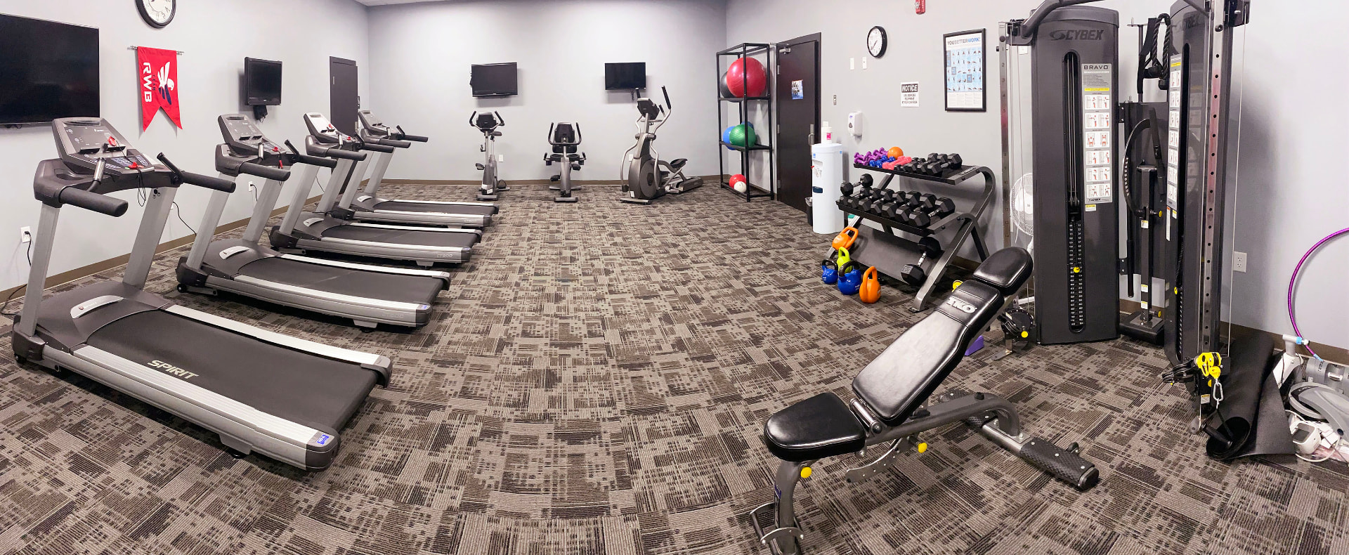 On-site fitness center at Daycos with cardio and strength equipment